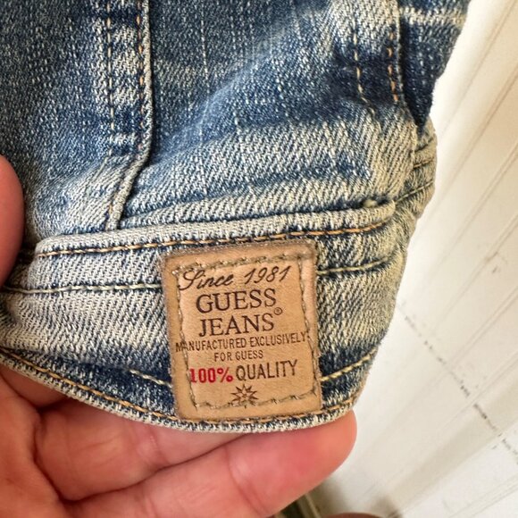 Guess Jeans Vintage stretch Denim jean jacket vest embroidered flower sleeveless - Picture 6 of 8